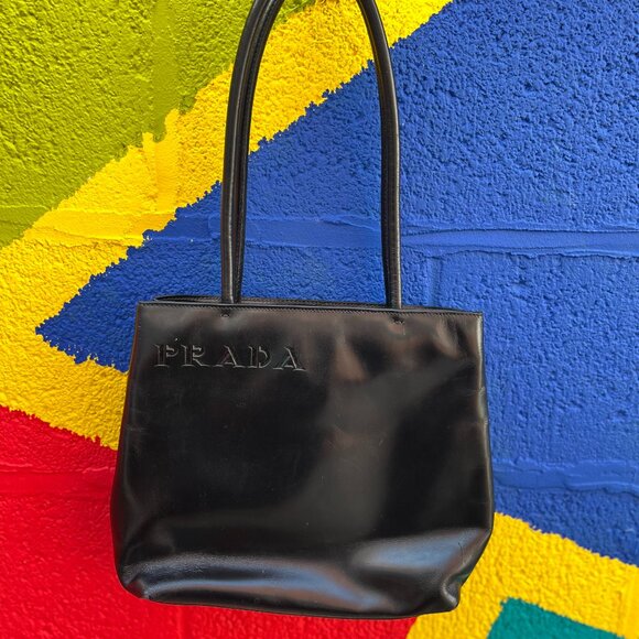 Vintage PRADA Black Leather Handbag - Picture 1 of 16